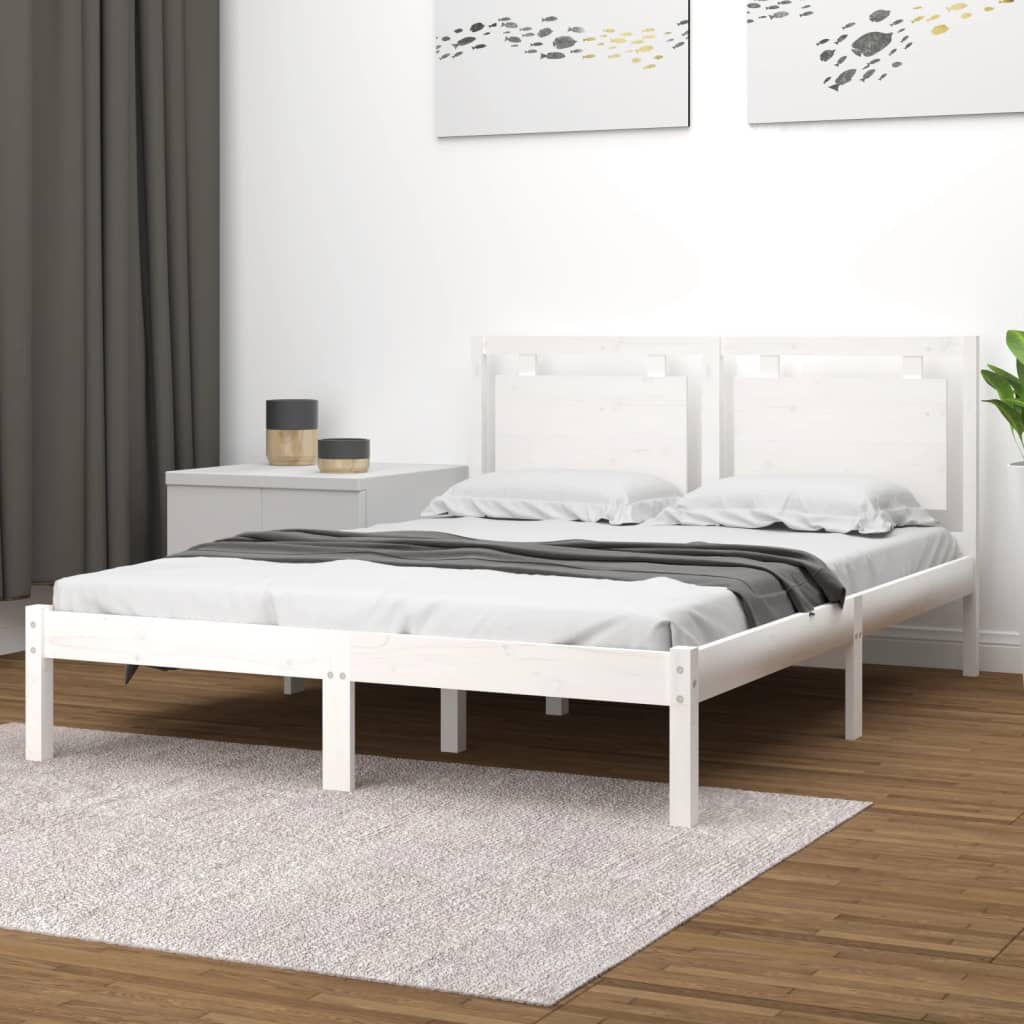 Cadre de lit sans matelas blanc 200x200 cm bois massif - XIOS