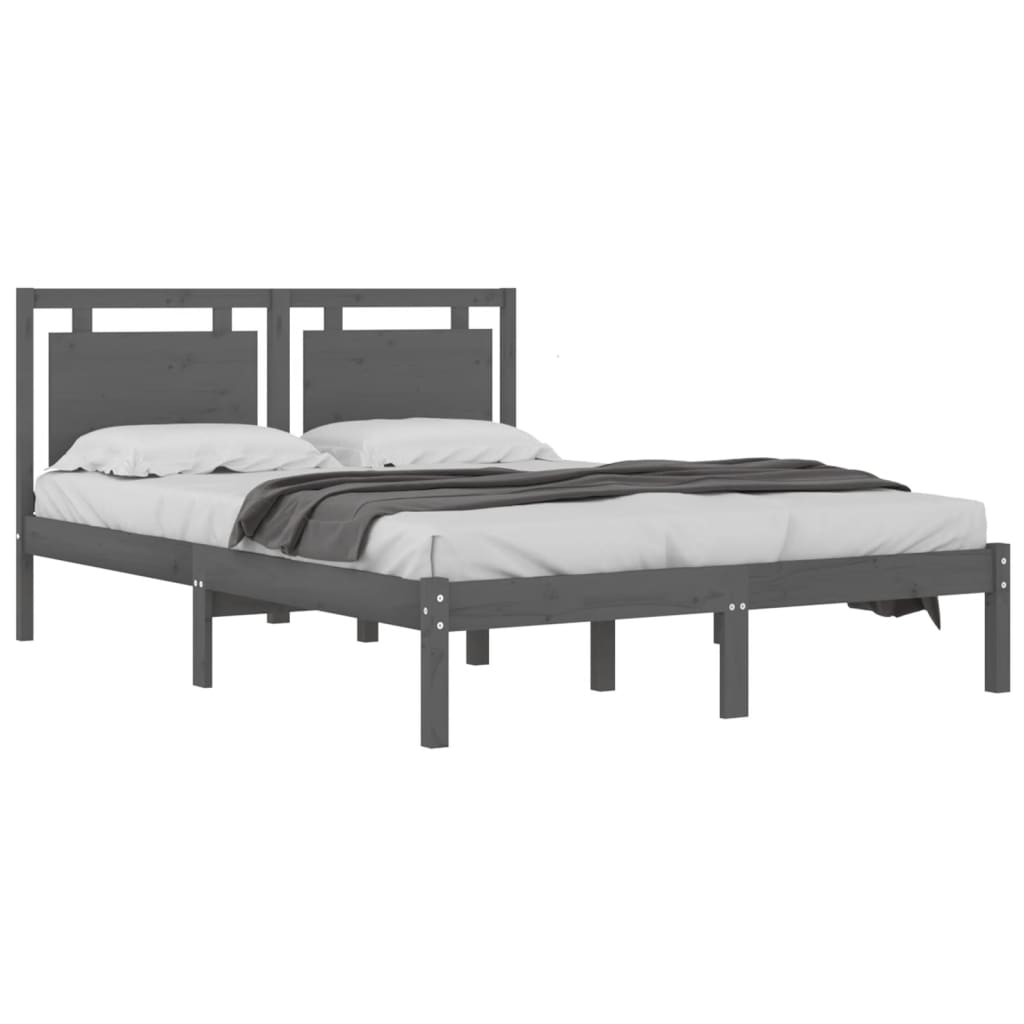 Cadre de lit sans matelas gris 200x200 cm bois massif - XIOS