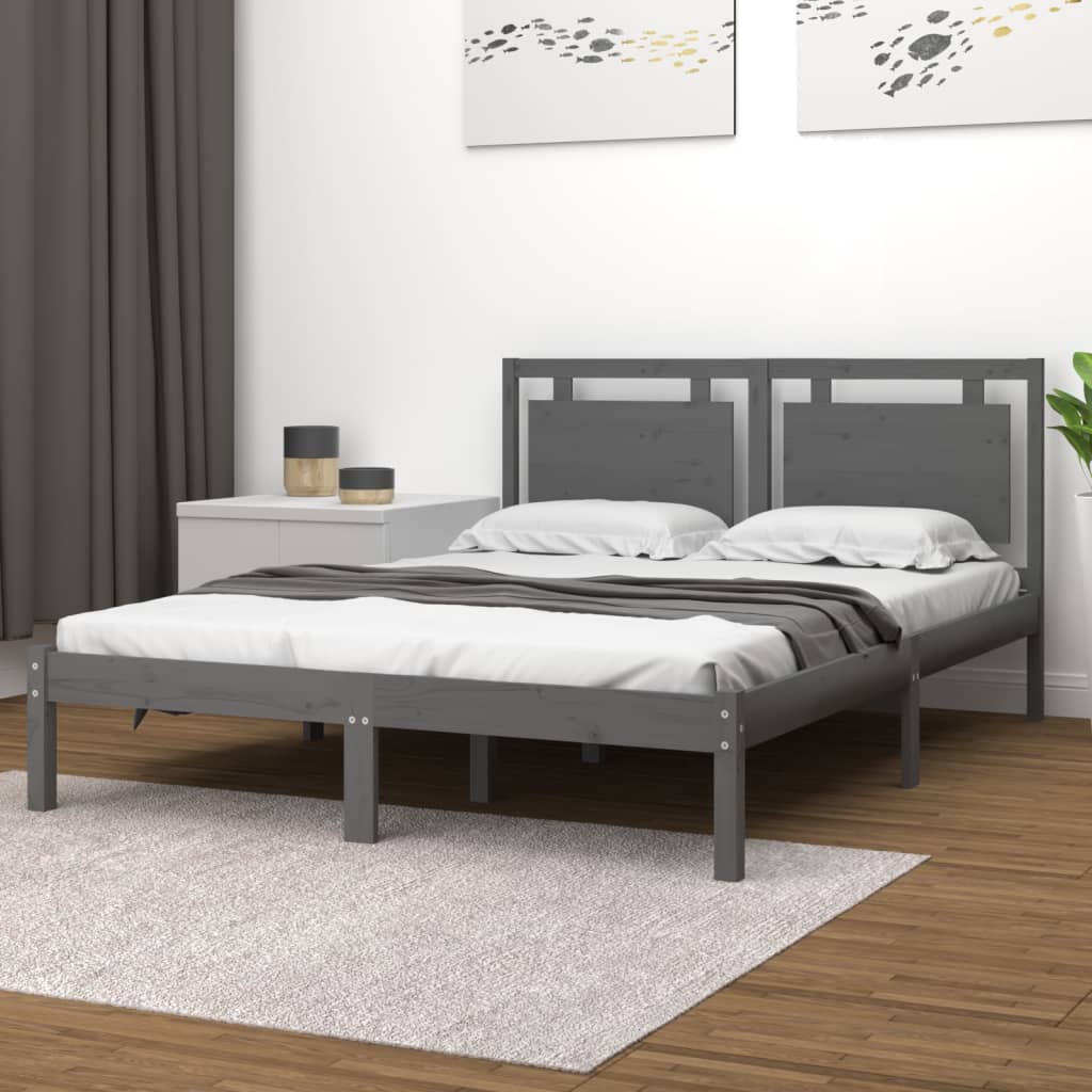Cadre de lit sans matelas gris 200x200 cm bois massif - XIOS