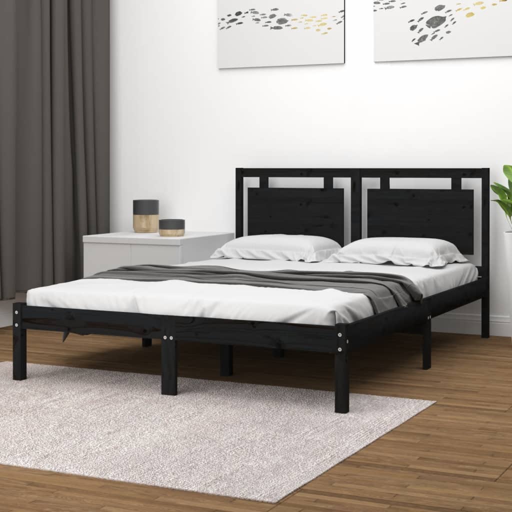 Cadre de lit sans matelas noir 200x200 cm bois massif - XIOS