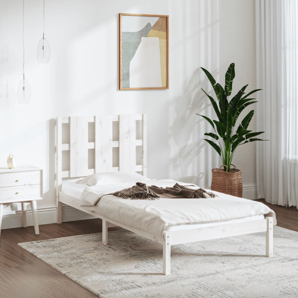 Cadre de lit sans matelas blanc 75x190 cm bois massif - XIOS