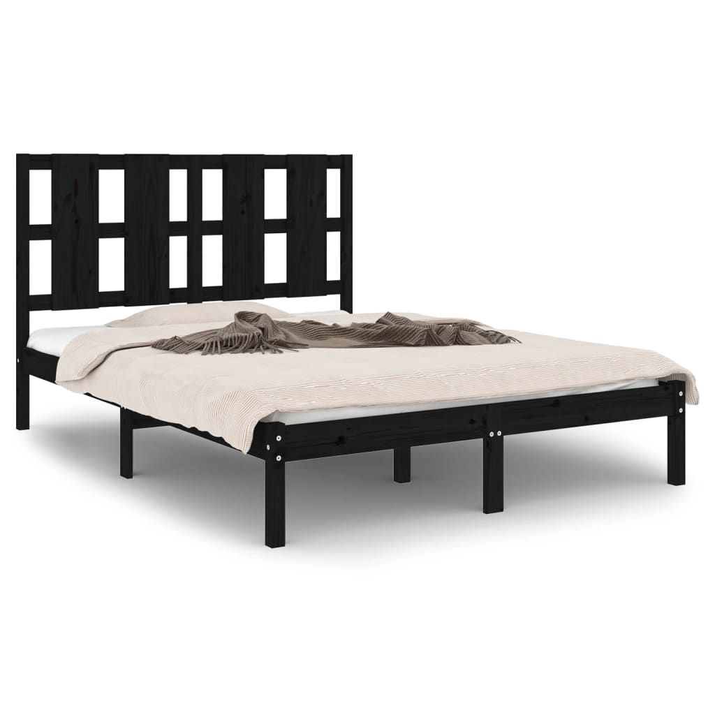 Cadre de lit sans matelas noir 140x190 cm bois de pin massif - XIOS