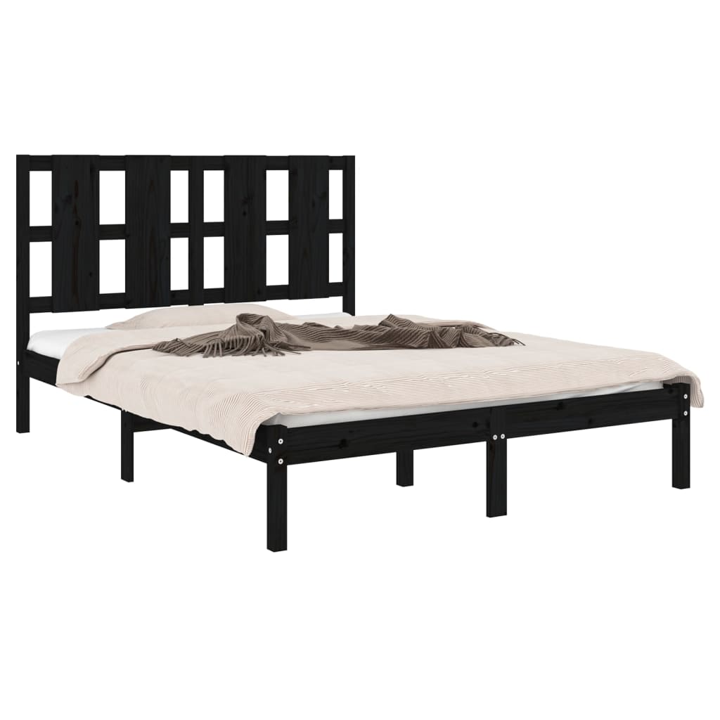 Cadre de lit sans matelas noir 140x190 cm bois de pin massif - XIOS