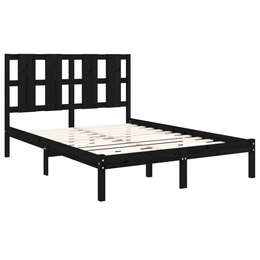 Cadre de lit sans matelas noir 140x190 cm bois de pin massif - XIOS