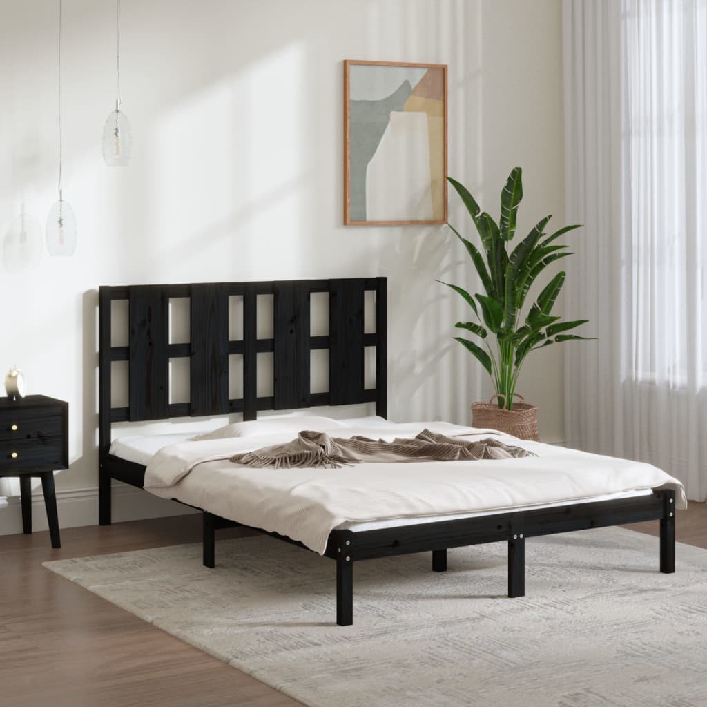 Cadre de lit sans matelas noir 140x190 cm bois de pin massif - XIOS