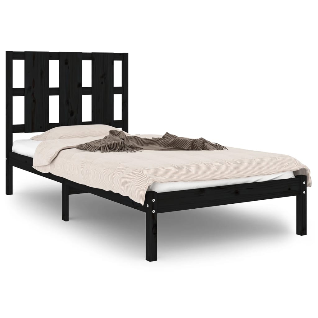 Cadre de lit sans matelas noir 100x200 cm bois massif de pin - XIOS