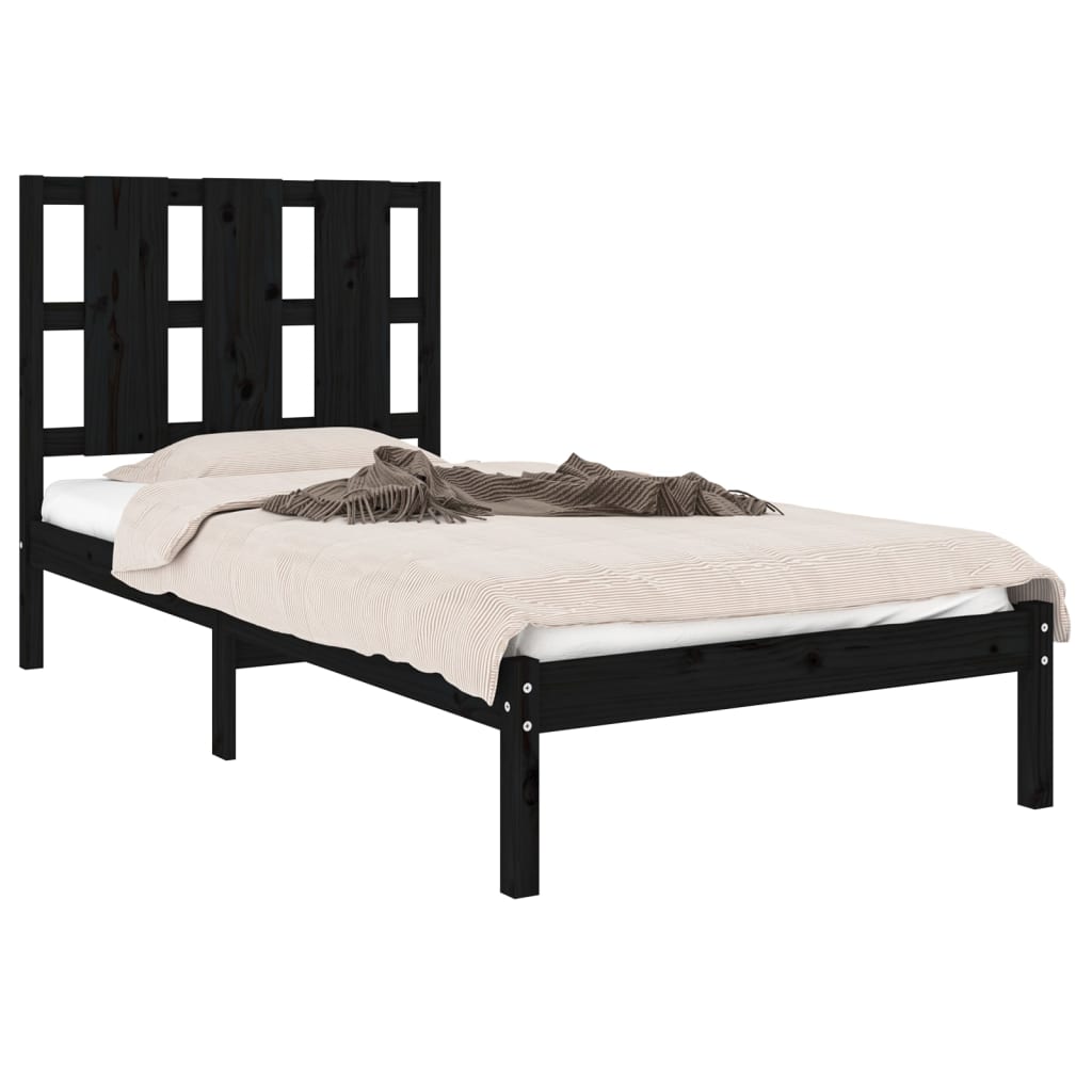 Cadre de lit sans matelas noir 100x200 cm bois massif de pin - XIOS