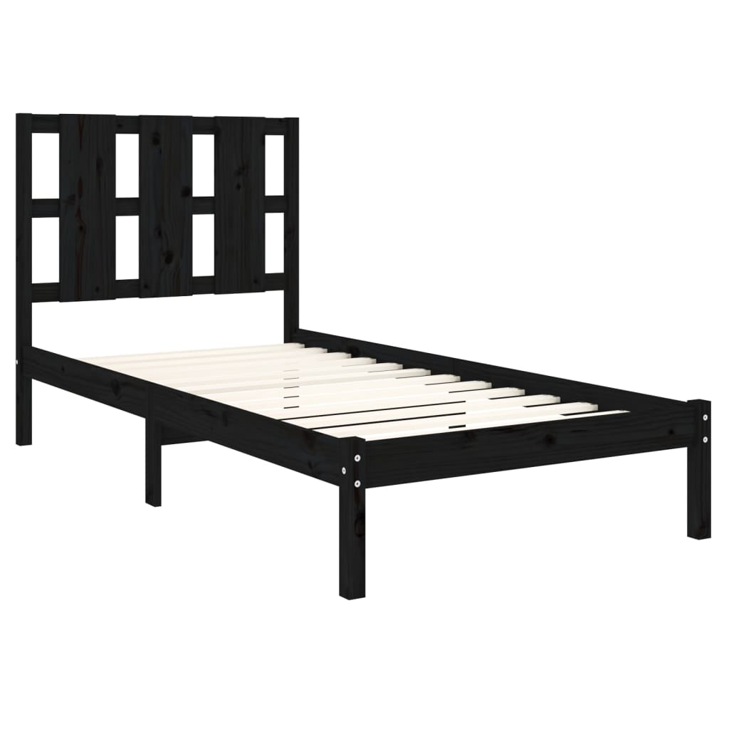 Cadre de lit sans matelas noir 100x200 cm bois massif de pin - XIOS