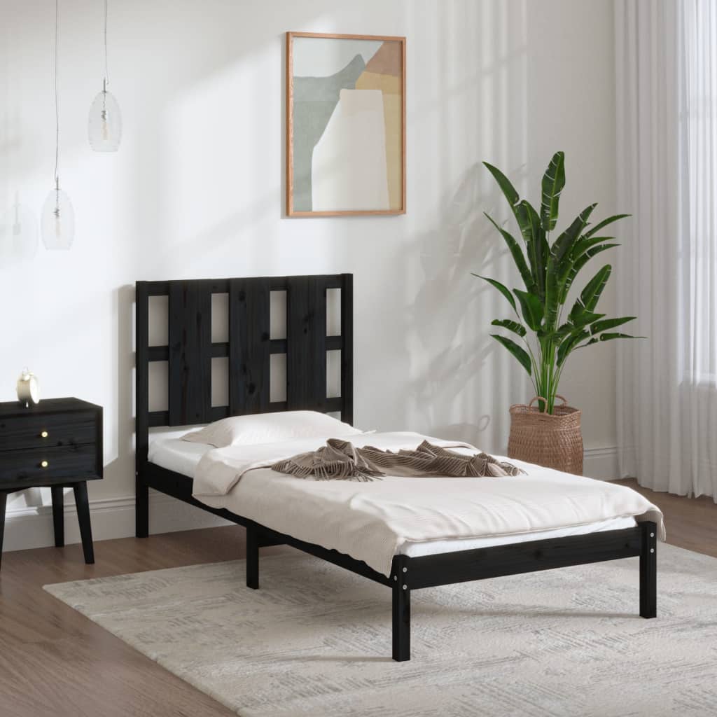 Cadre de lit sans matelas noir 100x200 cm bois massif de pin - XIOS