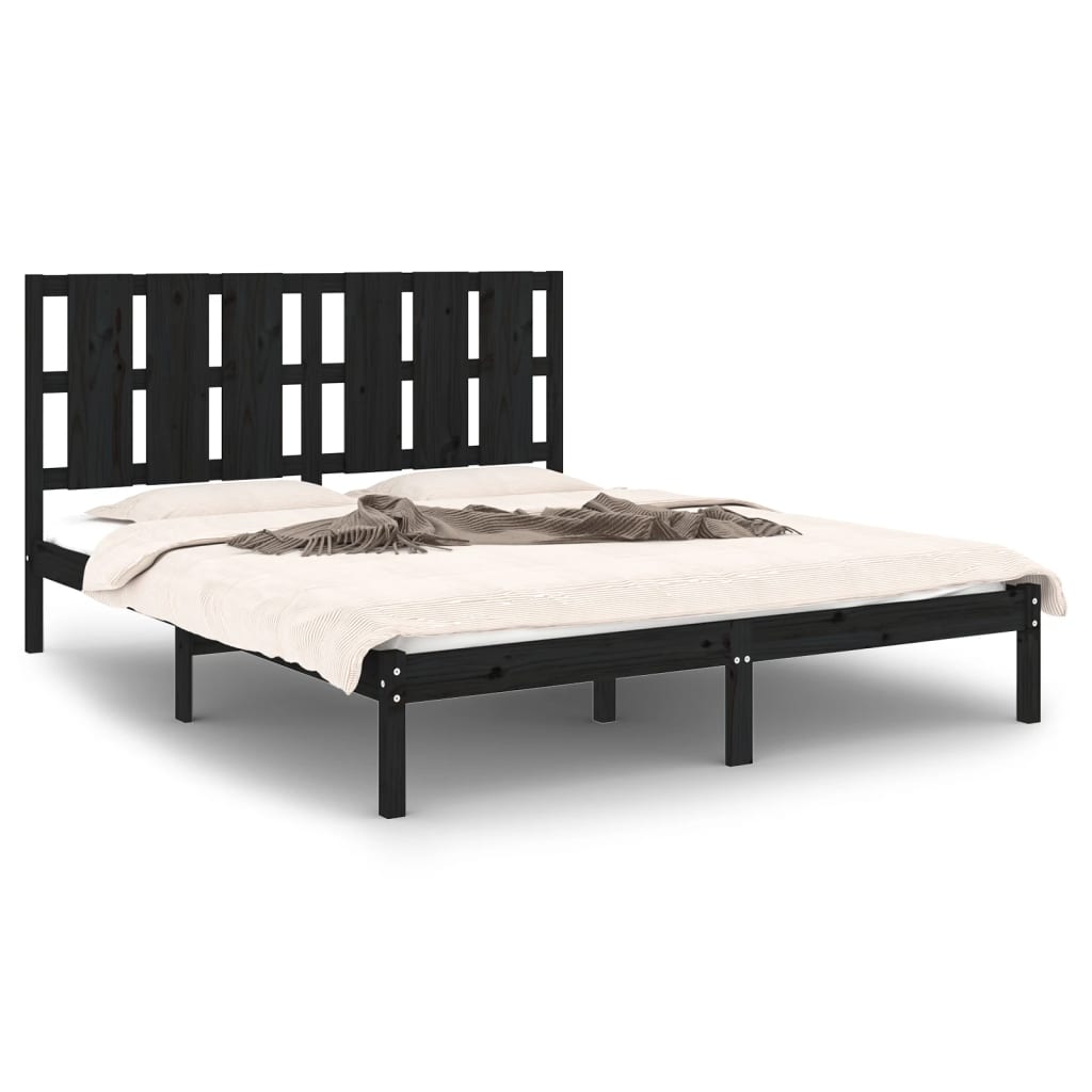 Cadre de lit sans matelas noir 150x200 cm bois massif - XIOS