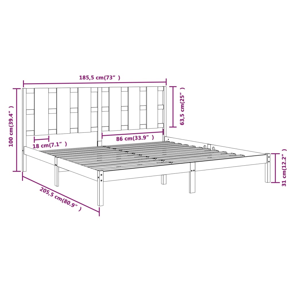 Cadre de lit sans matelas blanc 180x200 cm bois massif - XIOS