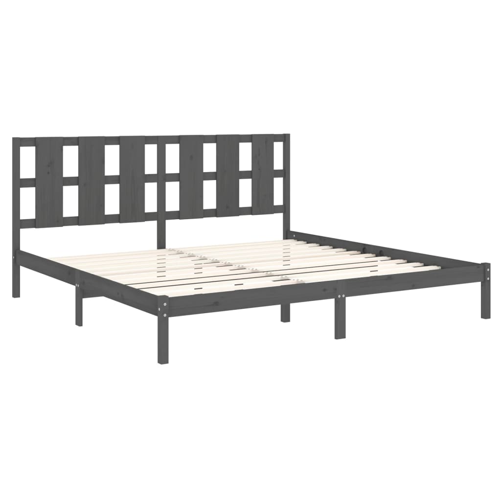 Cadre de lit sans matelas gris 200x200 cm bois massif de pin - XIOS