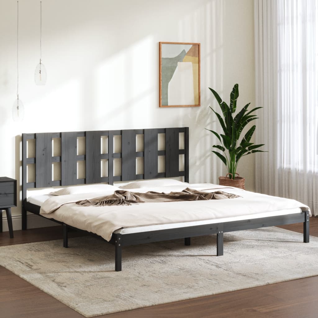 Cadre de lit sans matelas gris 200x200 cm bois massif de pin - XIOS