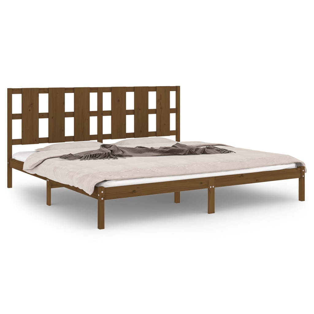 Cadre de lit sans matelas marron miel 200x200cm bois pin massif - XIOS