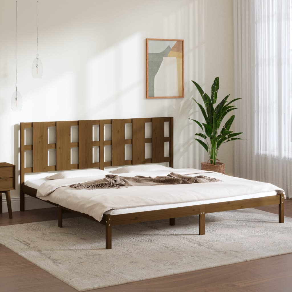 Cadre de lit sans matelas marron miel 200x200cm bois pin massif - XIOS