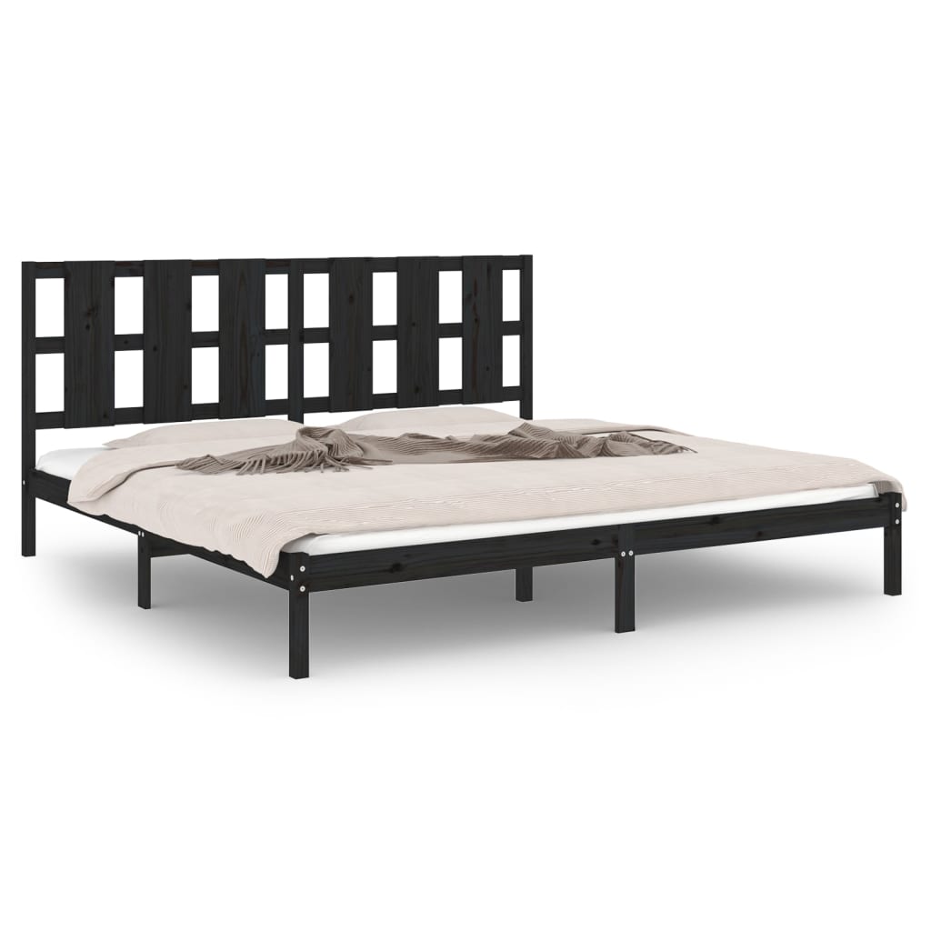 Cadre de lit sans matelas noir 200x200 cm bois massif de pin - XIOS