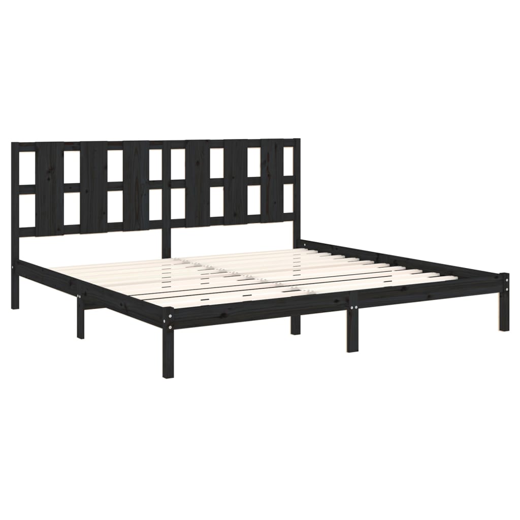 Cadre de lit sans matelas noir 200x200 cm bois massif de pin - XIOS