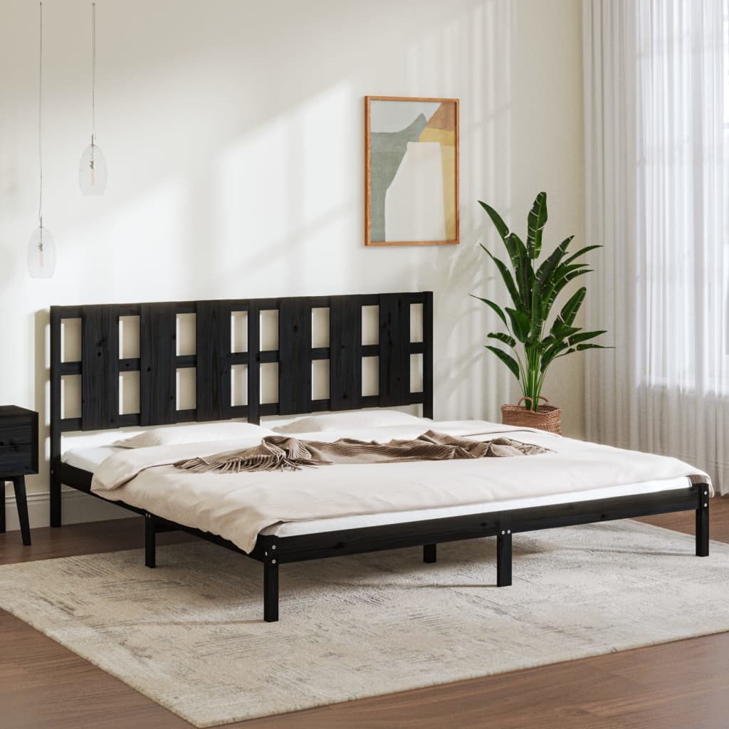 Cadre de lit sans matelas noir 200x200 cm bois massif de pin - XIOS