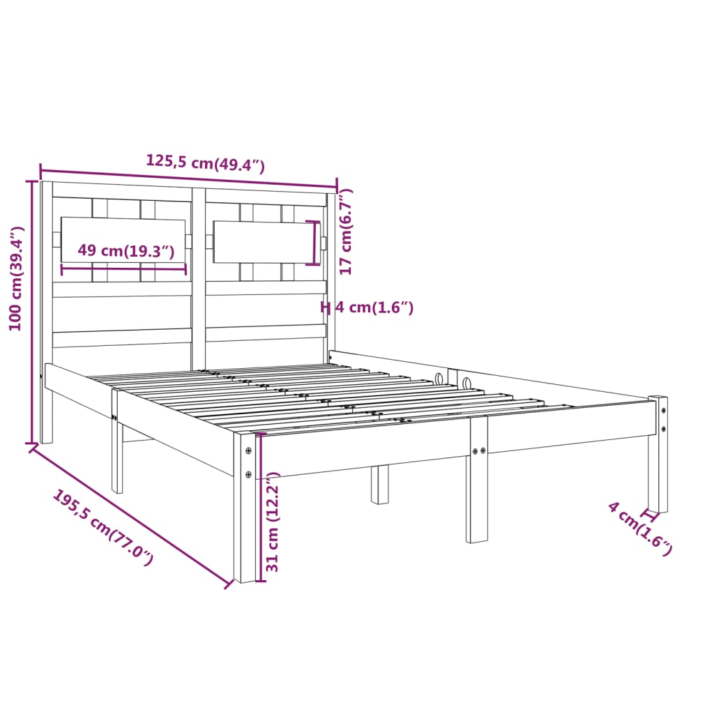 Cadre de lit sans matelas blanc 120x190 cm bois massif - XIOS