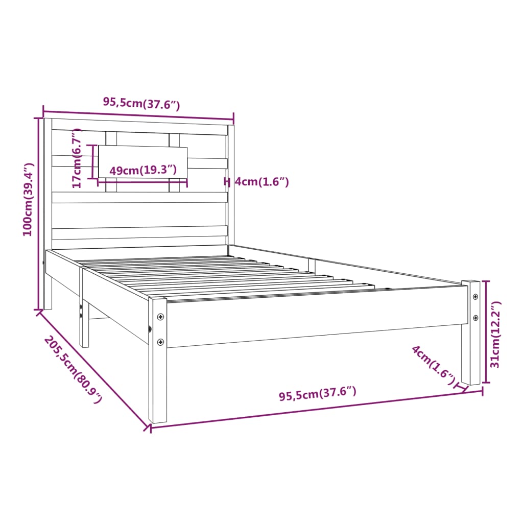 Cadre de lit sans matelas blanc 90x200 cm bois massif - XIOS