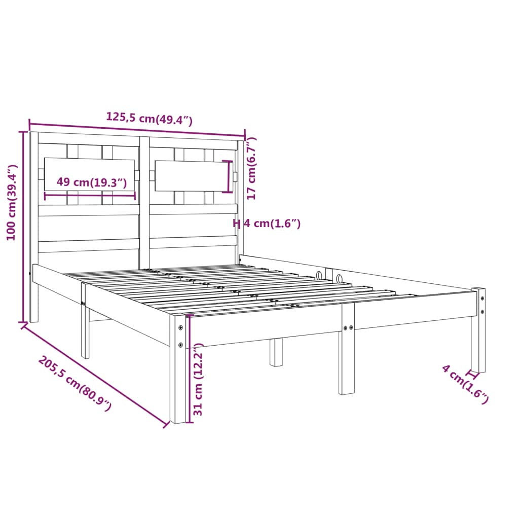 Cadre de lit sans matelas 120x200 cm bois massif - XIOS