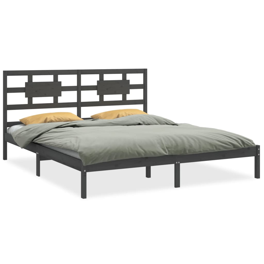 Cadre de lit sans matelas gris 200x200 cm bois massif - XIOS