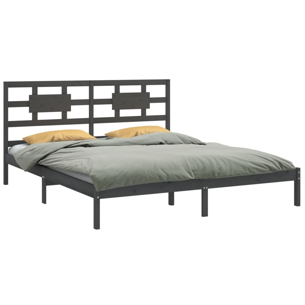 Cadre de lit sans matelas gris 200x200 cm bois massif - XIOS