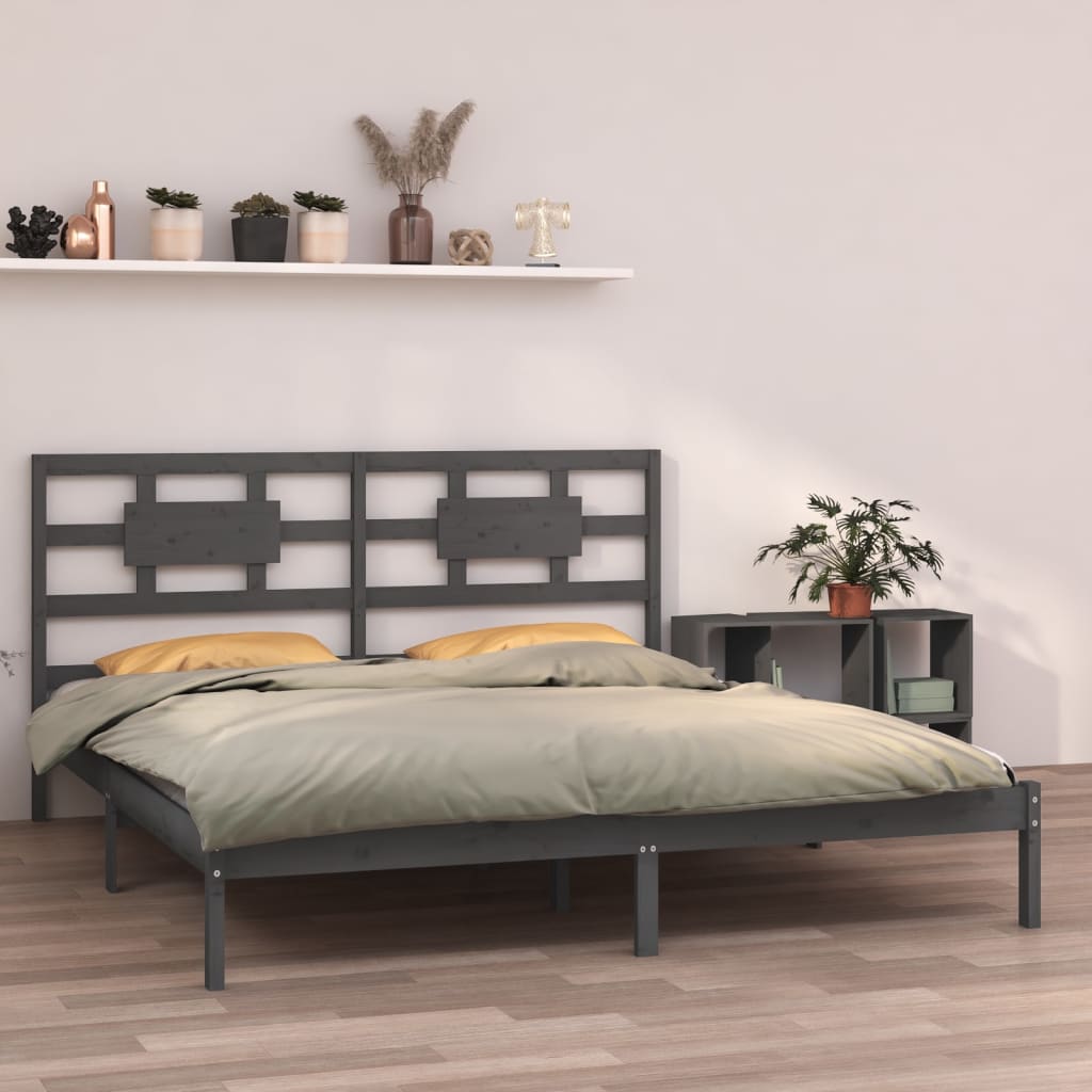 Cadre de lit sans matelas gris 200x200 cm bois massif - XIOS