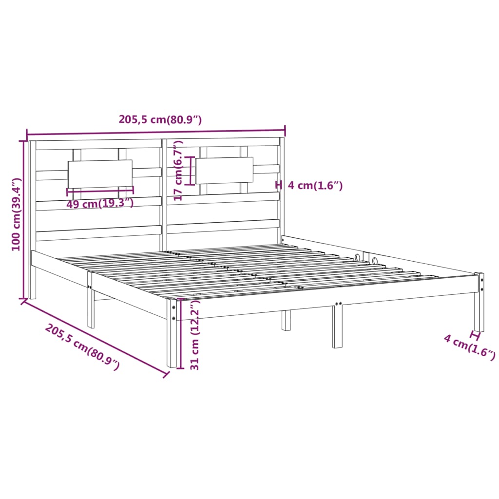 Cadre de lit sans matelas marron miel 200x200 cm bois massif - XIOS
