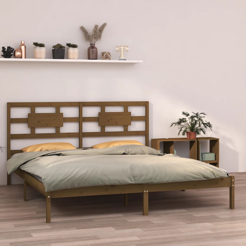 Cadre de lit sans matelas marron miel 200x200 cm bois massif - XIOS