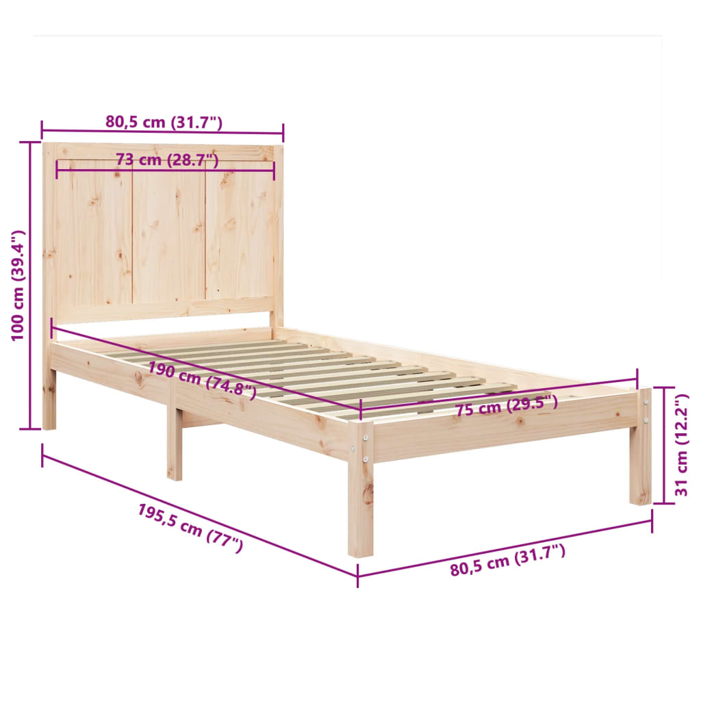 Cadre de lit sans matelas 75x190 cm bois de pin massif - XIOS