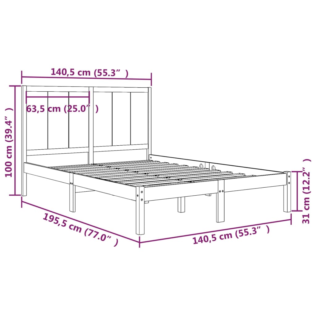 Cadre de lit sans matelas 135x190 cm bois de pin massif - XIOS
