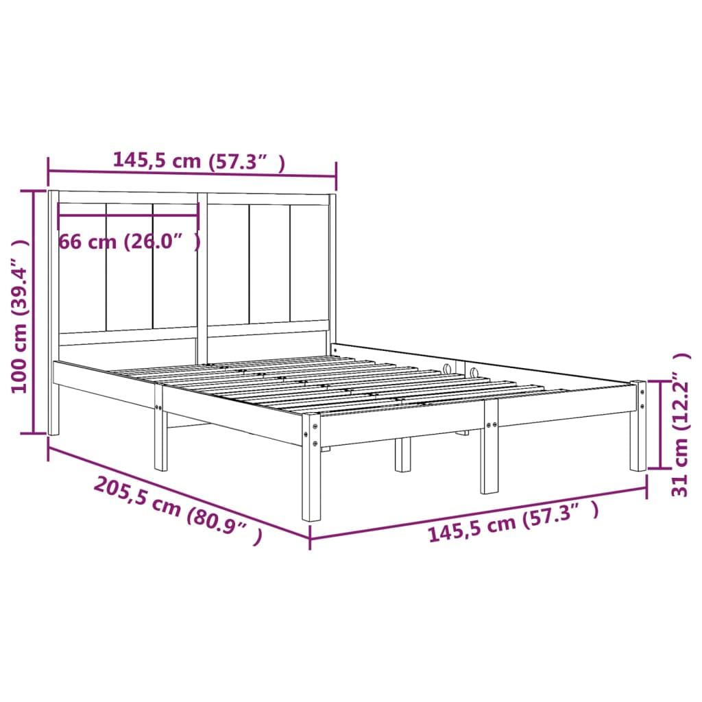 Cadre de lit sans matelas 140x200 cm bois massif de pin - XIOS
