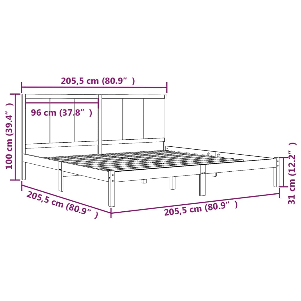 Cadre de lit sans matelas 200x200 cm bois massif de pin - XIOS