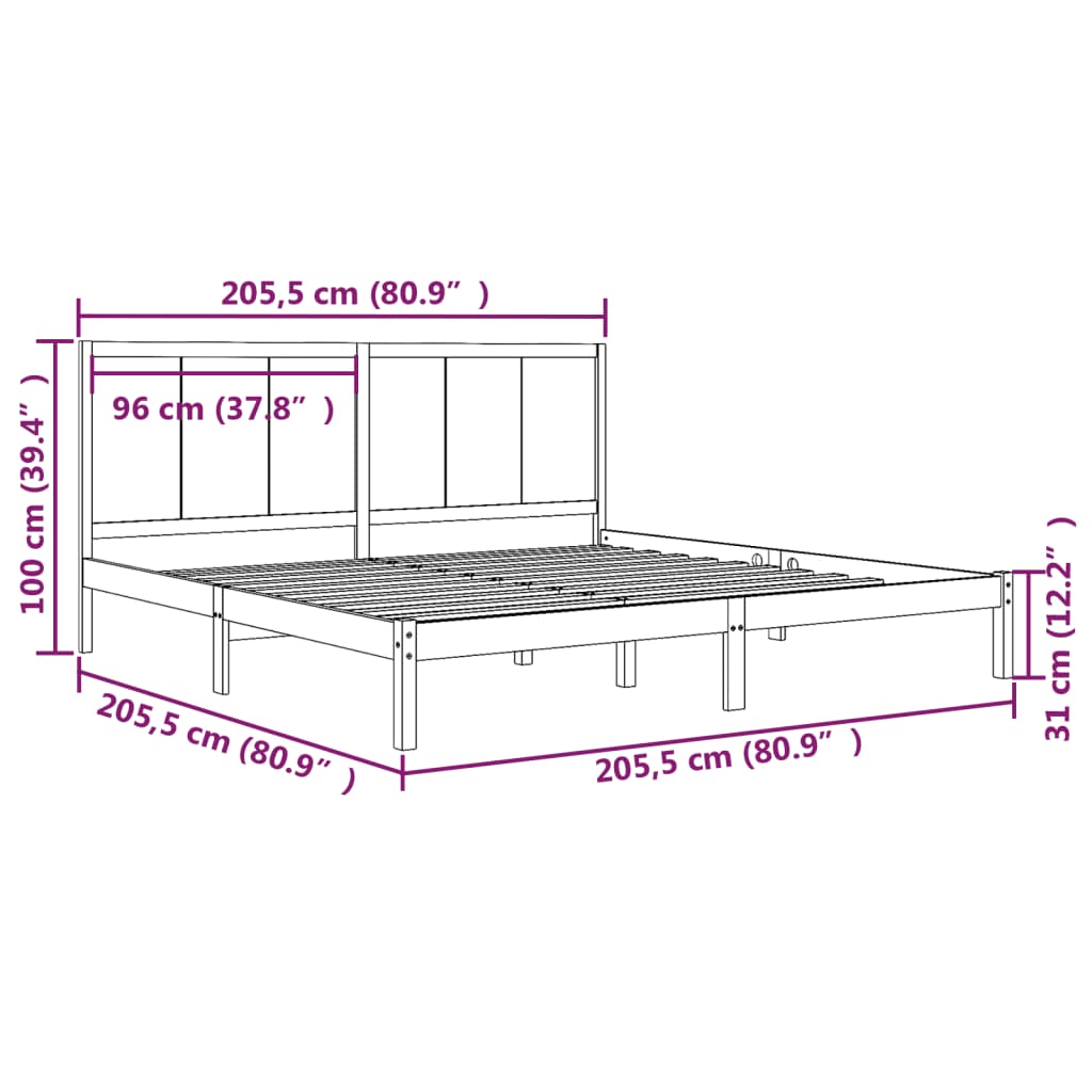 Cadre de lit sans matelas noir 200x200 cm bois massif de pin - XIOS