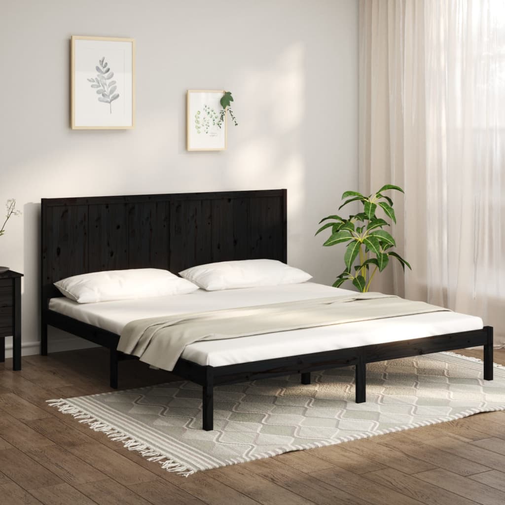 Cadre de lit sans matelas noir 200x200 cm bois massif de pin - XIOS