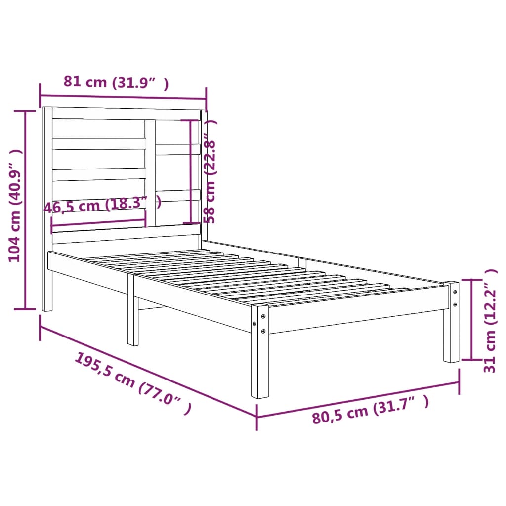 Cadre de lit sans matelas bois massif 75x190 cm - XIOS