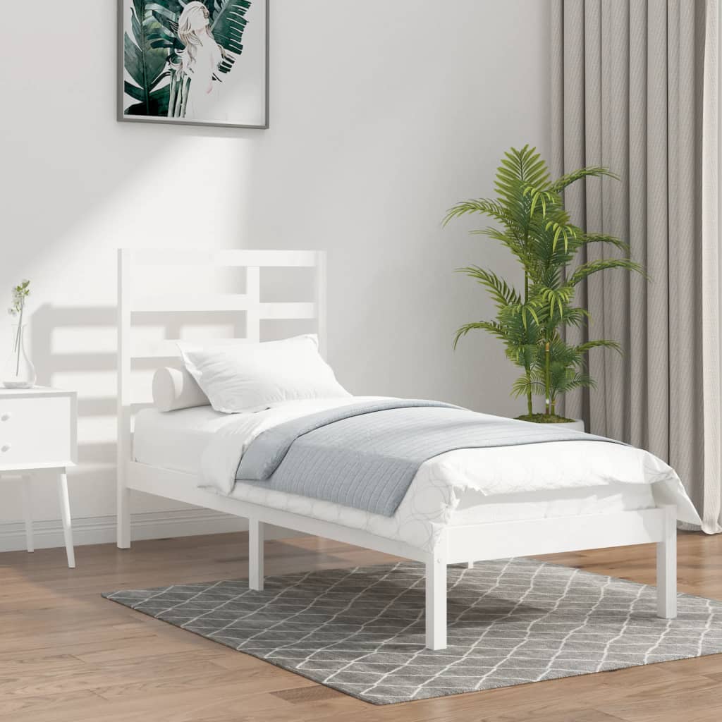 Cadre de lit sans matelas blanc bois massif 90x190 cm - XIOS
