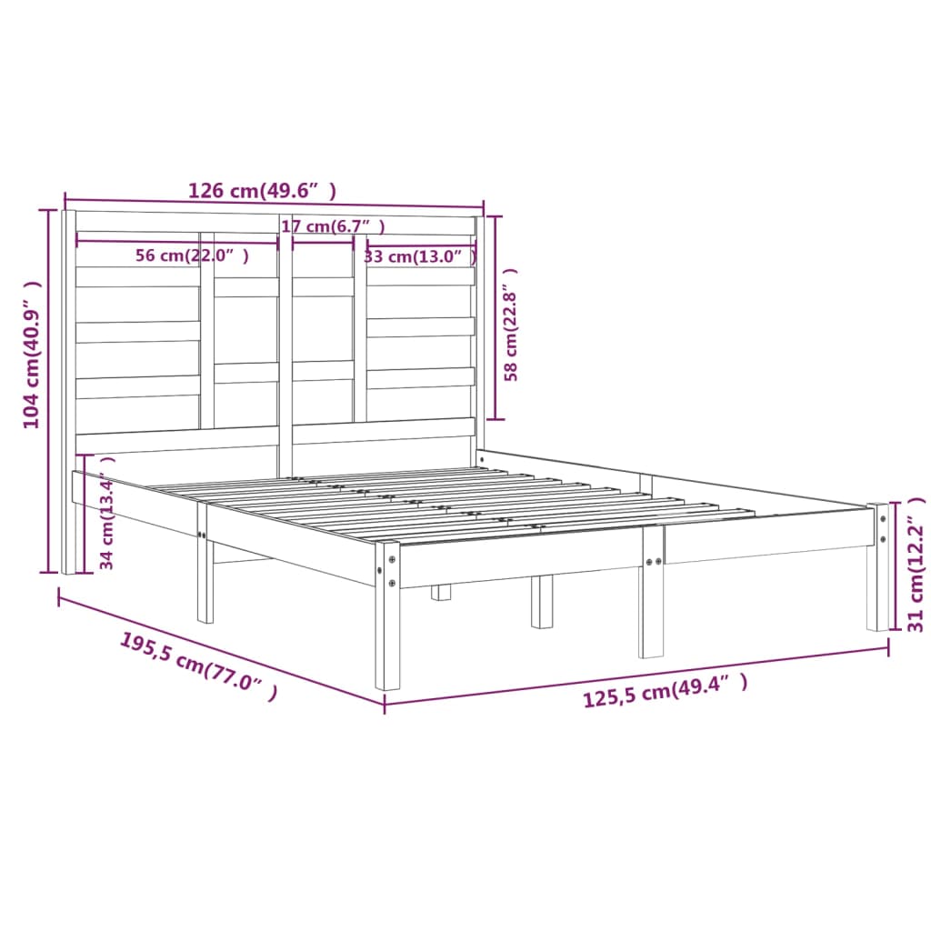 Cadre de lit sans matelas bois massif 120x190 cm - XIOS