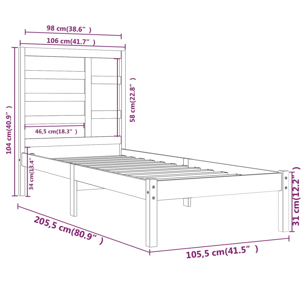 Cadre de lit sans matelas blanc bois massif 100x200 cm - XIOS