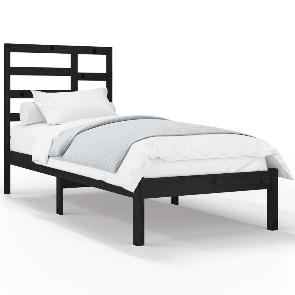 Cadre de lit sans matelas noir bois massif 100x200 cm - XIOS