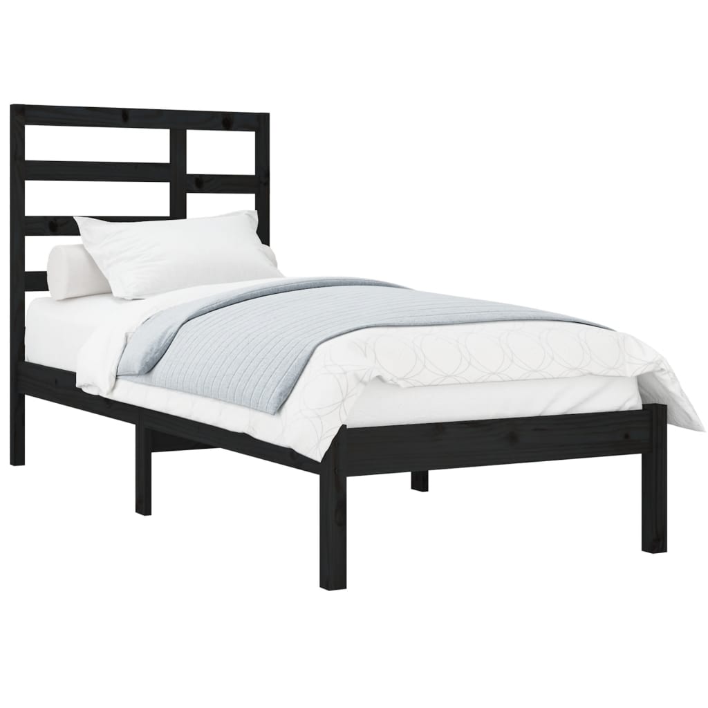 Cadre de lit sans matelas noir bois massif 100x200 cm - XIOS