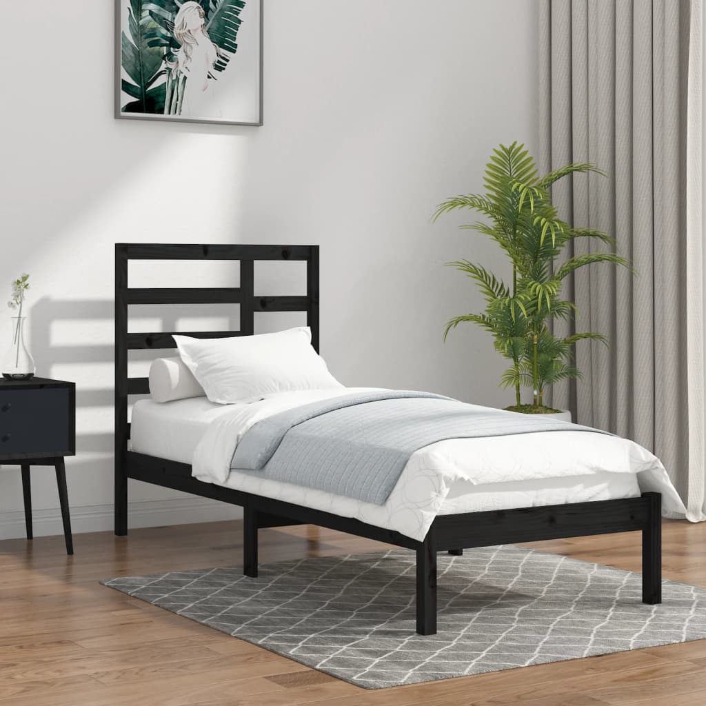 Cadre de lit sans matelas noir bois massif 100x200 cm - XIOS