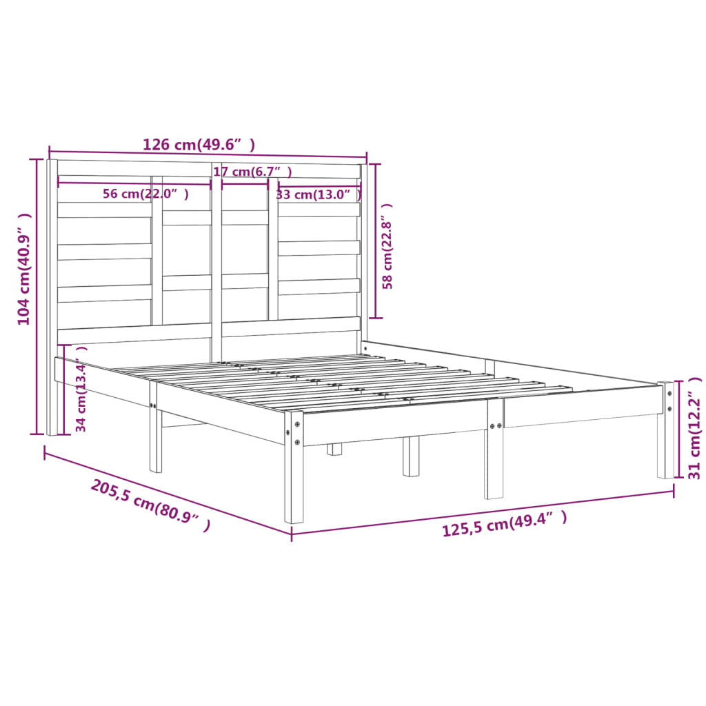 Cadre de lit sans matelas blanc bois massif 120x200 cm - XIOS