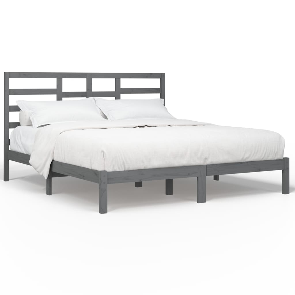Cadre de lit sans matelas bois massif gris 200x200 cm - XIOS