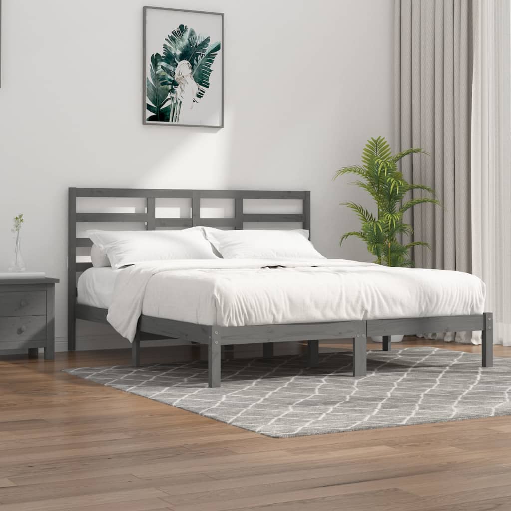 Cadre de lit sans matelas bois massif gris 200x200 cm - XIOS