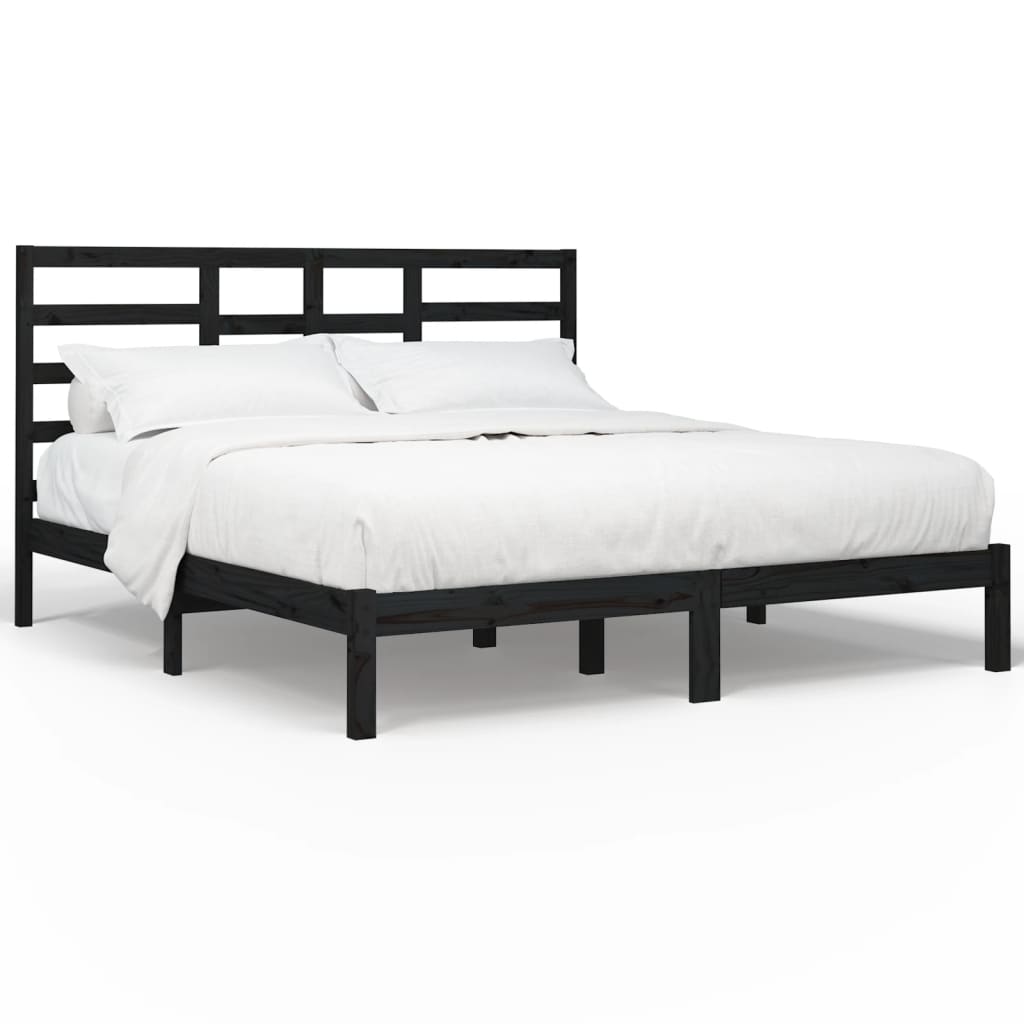 Cadre de lit sans matelas noir bois massif 200x200 cm - XIOS