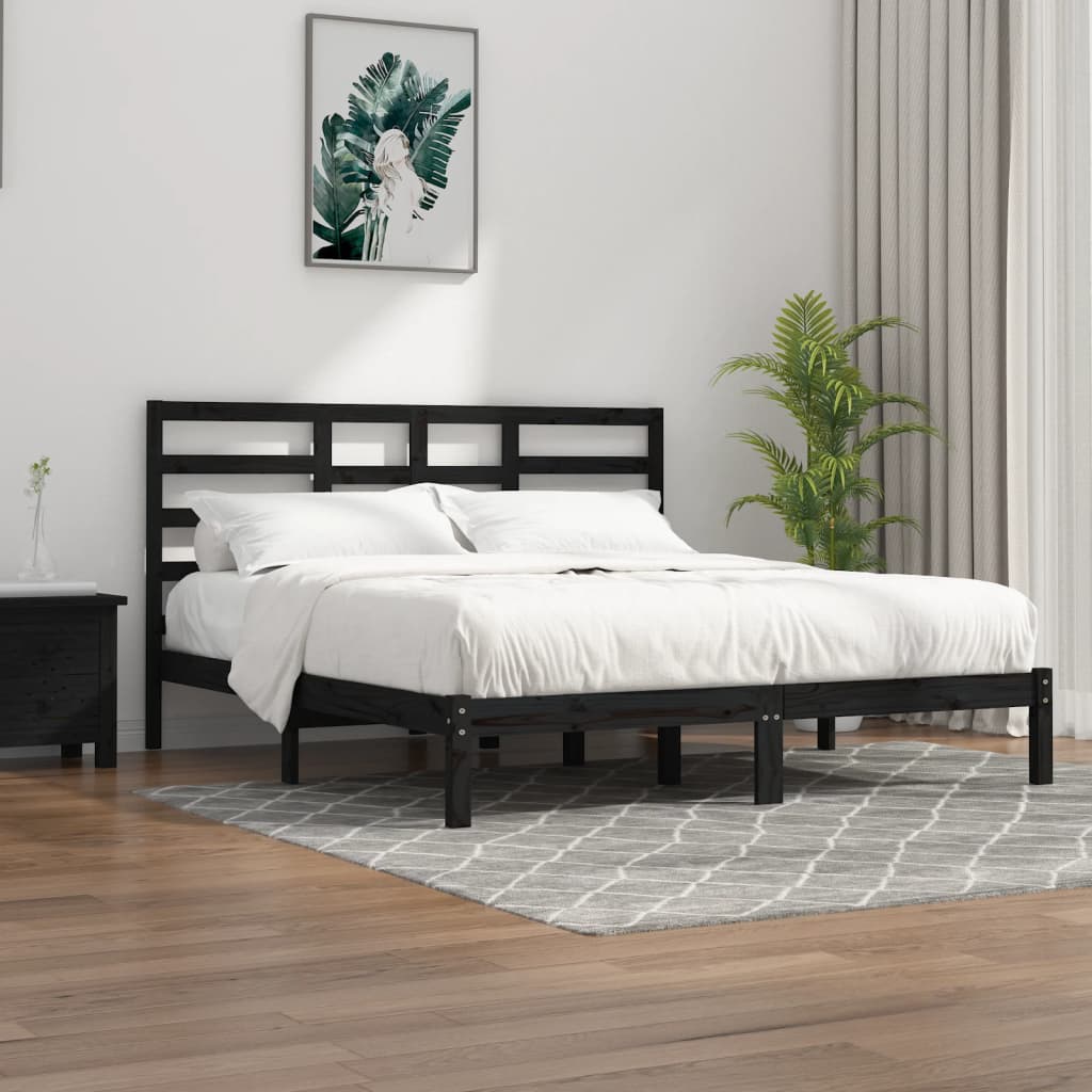 Cadre de lit sans matelas noir bois massif 200x200 cm - XIOS