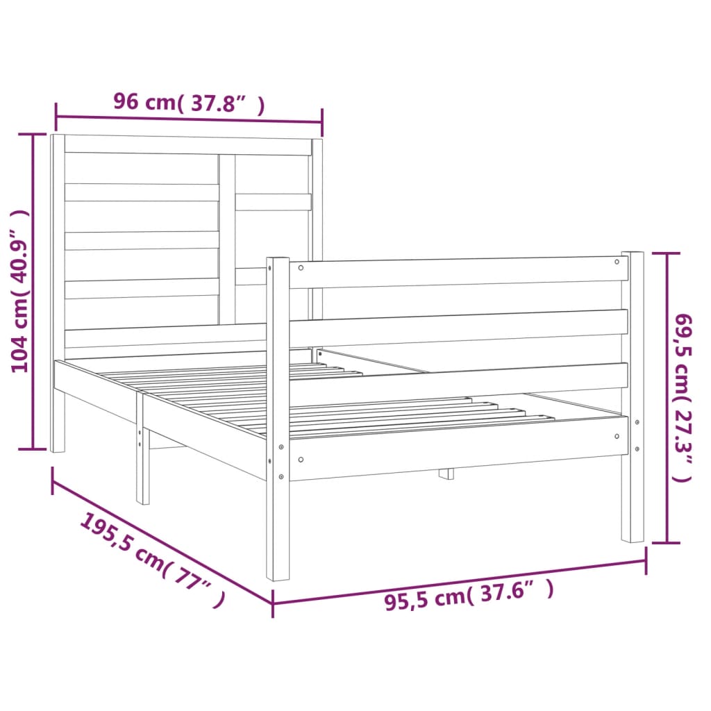 Cadre de lit sans matelas bois massif 90x190 cm - XIOS