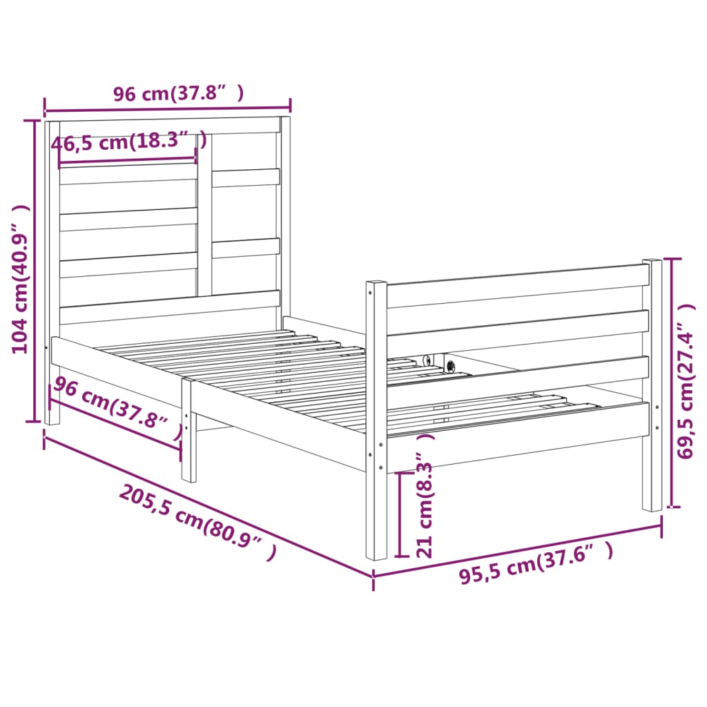Cadre de lit sans matelas blanc bois massif 90x200 cm - XIOS